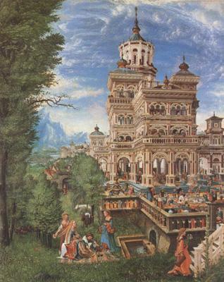 Albrecht Altdorfer Susanna at her Bath and The Stoning of the Old Men (mk08) oil painting picture